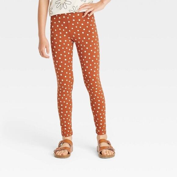 Cat & Jack Orange and White Polka Dot Slim Legging Elastic Waist Size - Picture 2 of 6